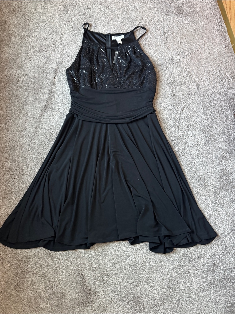 White House Black Market Black Sequin Halter Dress SIZE 16 Cocktail Party Formal